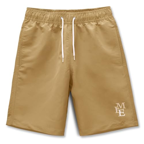 MEILONGER Badehose Jungen Badeshorts Schnelltrocknend Boardshorts mit Netzfutter Taschen und Verstellbarem Tunnelzug(Khaki,152) von MEILONGER