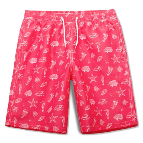 MEILONGER Badehose Jungen Badeshorts Schnelltrocknend Boardshorts mit Netzfutter Taschen und Verstellbarem Tunnelzug(Wassermelone Rot (Conch),176) von MEILONGER