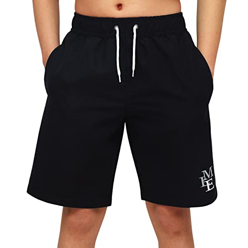 MEILONGER Badehose Jungen Badeshorts Schnelltrocknend Boardshorts mit Netzfutter Taschen und Verstellbarem Tunnelzug(schwarz,18-20) von MEILONGER