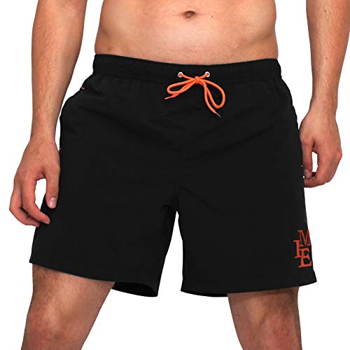 MEILONGER Badehose für Herren Atmungsaktiv Badeshorts Männer Trainingsshorts Elastisch Verstellbar Mit Tunnelzug Meshfutter(Schwarz,L) von MEILONGER