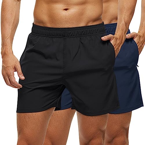 MEILONGER Herren 2-Pack 5" Laufshorts Schnell trocknende Athletische Hosen Training Jogger Gym Shorts(Schwarz+Navy,L) von MEILONGER