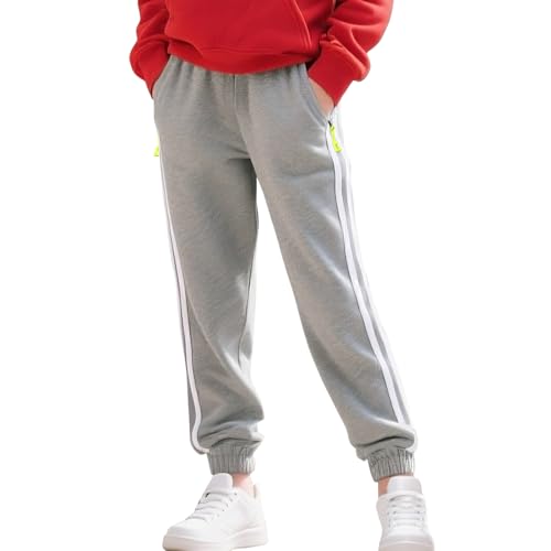 MEILONGER Jungen Mädchen Jogginghose Trainingshosen für Kinder Teenager mit Reißverschlusstasche Elastischem Gummizug Lange Sporthose Freizeit Sweathose Bottoms(Graue,146) von MEILONGER