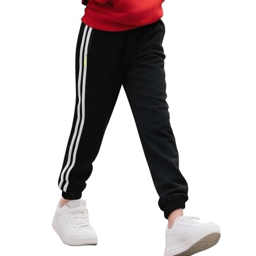 MEILONGER Jungen Mädchen Jogginghose Trainingshosen für Kinder Teenager mit Reißverschlusstasche Elastischem Gummizug Lange Sporthose Freizeit Sweathose Bottoms(Schwarz,158) von MEILONGER