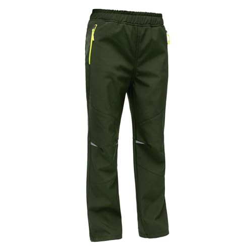 MEILONGER Jungen Mädchen Schneehose Skihose Wanderhose Wasserdicht Softshellhose Outdoorhose Winddicht Warm Snowboardhose Kinder Winter Trekkinghose(Army Green 140) von MEILONGER