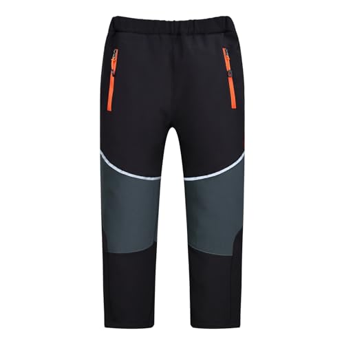MEILONGER Jungen Mädchen Schneehose Skihose Wanderhose Wasserdicht Softshellhose Outdoorhose Winddicht Warm Snowboardhose Winter Trekkinghose (Schwarz Grau 134-140) von MEILONGER
