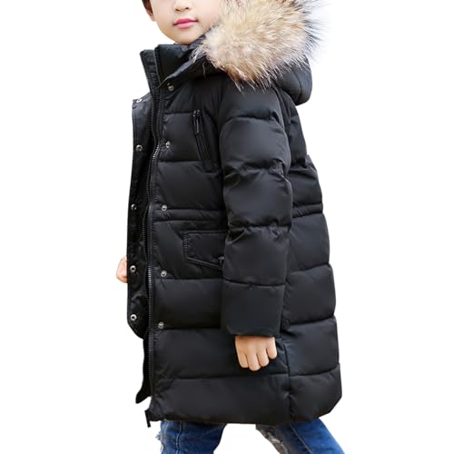 MEILONGER Jungen Mädchen Winterjacke Puffer Daunenjacke Kinder Skijacke Kapuzen Daunenmantel Dicke Dchneeanzug Oberbekleidung Winddicht und Wasserdicht(Schwarz,164) von MEILONGER