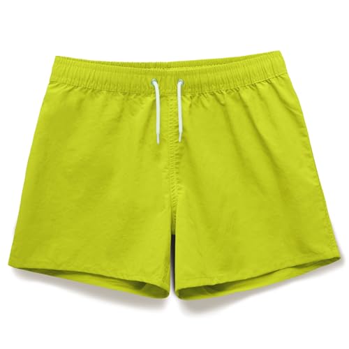 MEILONGER Mädchen Jungen Shorts Badehose Strand Board Shorts Kinder Kurze Leichte Casual Badeanzug Bademode Keine Liner(Gelb Grün,14-16) von MEILONGER