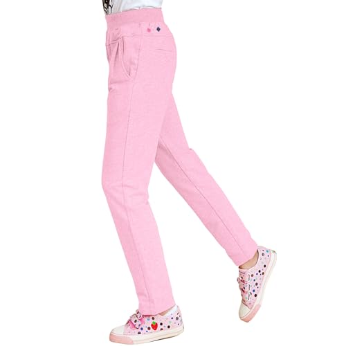 MEILONGER Trainingshose Mädchen Kinder Elastische Taille Wandern Schule Uniform Jogginghosen Sporthose Freizeit Bottoms(Rosa 170) von MEILONGER