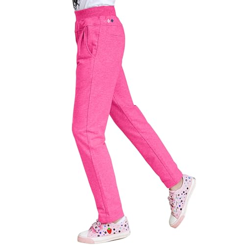 MEILONGER Trainingshose Mädchen Kinder Elastische Taille Wandern Schule Uniform Jogginghosen Sporthose Freizeit Bottoms(Rosafarben 170) von MEILONGER