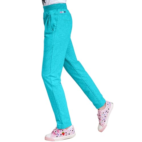 MEILONGER Trainingshose Mädchen Kinder Elastische Taille Wandern Schule Uniform Jogginghosen Sporthose Freizeit Bottoms(Türkisblau 170) von MEILONGER