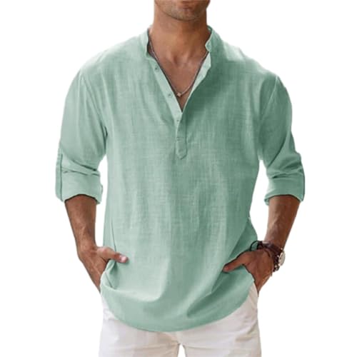 Leichte Komfortabel Casual Tops Urban Temperament Mode Knopfleiste Hemd Herren Jugend Persönlichkeit Trend Longsleeve Shirt J-Light Green 5XL von MEIMIYI