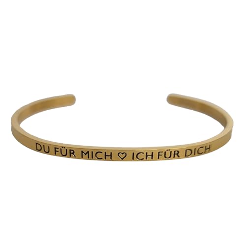Eleganter Armreif Armband gold mit Mantra und Spruch bis ca. 20 cm. DU FÜR MICH - ICH FÜR DICH von MEIN MANTRA by alexa