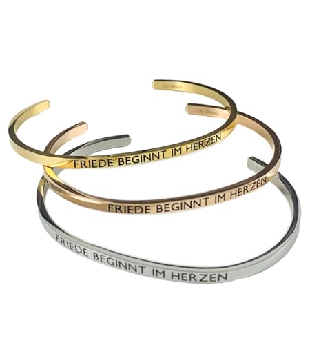 Eleganter Armreif Armband rosegold mit Mantra und Spruch bis ca. 16 cm. FRIEDE BEGINNT IM HERZEN Eleganter Armreif Armband rosegold mit Mantra und Spruch bis ca. 16 cm. FRIEDE BEGINNT IM HERZEN von MEIN MANTRA by alexa