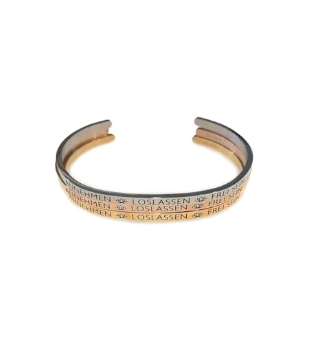 Eleganter Armreif Armband rosegold mit Mantra und Spruch bis ca. 20 cm. ANNEHMEN-LOSLASSEN-FREI SEIN von MEIN MANTRA by alexa