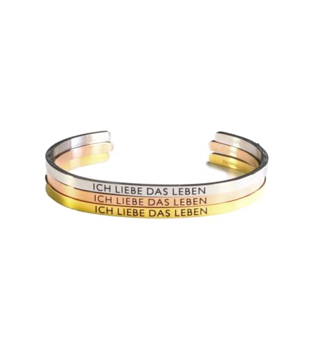 Eleganter Armreif Armband rosegold mit Mantra und Spruch bis ca. 20 cm. ICH LIEBE DAS LEBEN Eleganter Armreif Armband rosegold mit Mantra und Spruch bis ca. 20 cm. ICH LIEBE DAS LEBEN von MEIN MANTRA by alexa