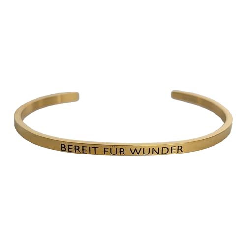Eleganter Armreif gold mit Mantra und Spruch - Gravur bis ca. 16 cm. Bereit für Wunder von MEIN MANTRA by alexa