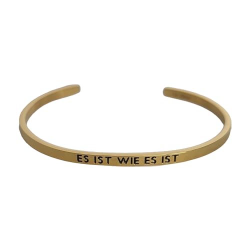 Eleganter Armreif gold mit Mantra und Spruch - Gravur bis ca. 16 cm. Es ist wie es ist von MEIN MANTRA by alexa