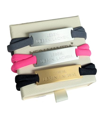 Feel Free Armband mit Gravur „LEBEN.LIEBEN.LACHEN.“ – Damen & Herren Mantra-Armband – Edelstahl Silber – Elastisches Band Grau – Motivierend, Bequem, Wasserfest Feel Free Armband mit Gravur „LEBEN.LIEBEN.LACHEN.“ – Damen & Herren Mantra-Armband – Edelstahl Silber – Elastisches Band Grau – Motivierend, Bequem, Wasserfest von MEIN MANTRA by alexa