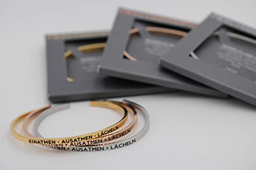 MEIN MANTRA by alexa Armreif - EINATMEN – AUSATMEN – LÄCHELN - Farben: Silber/Roségold/Gold (Gold, Größe XS-S (bis 16cm Handgelenkumfang)) von MEIN MANTRA by alexa
