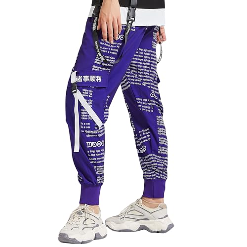 MEINVQIAOTI Harajuku Street Hip Hop Baggy Cargohose Multi Pocket Techwear Damen Cargohose Frauen, Violett, Groß von MEINVQIAOTI