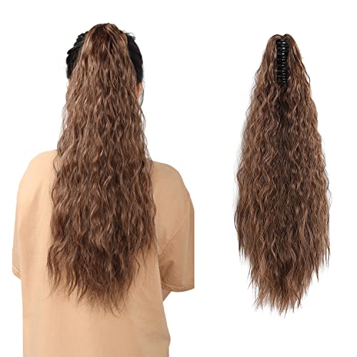 MEIRIYFA Braun Pferdeschwanz Extensions Ponytail Haarteil Clip in Extensions Synthetik Pferdeschwanz Verlängerung Afro Lockige Ponytail für Frauen - 55 cm von MEIRIYFA
