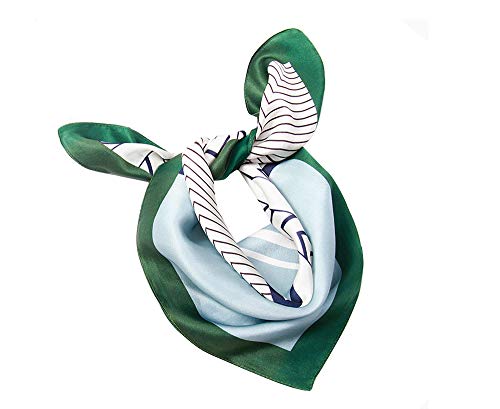 MEISEE Damen 56 DE Seidenschals, Blau und Weiß + grüner Rand, 53cm53cm von MEISEE