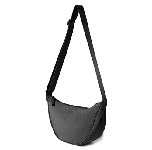 Nylon Crescent Crossbody Bag f?r Damen Herren Bauchtasche Crossbody Bag Dumpling Lightweight Travel Sling Bag, 01-Schwarz, Niedlich von MEISEE