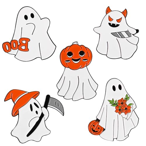 MEISH 5 Stück Halloween Ghost Series Brosche Cartoon Revers Abzeichen Broschen Weiß Geist Kürbis Legierung Brosche Lustiges Persönlichkeitsdesign Broschen für Damen Herren von MEISH