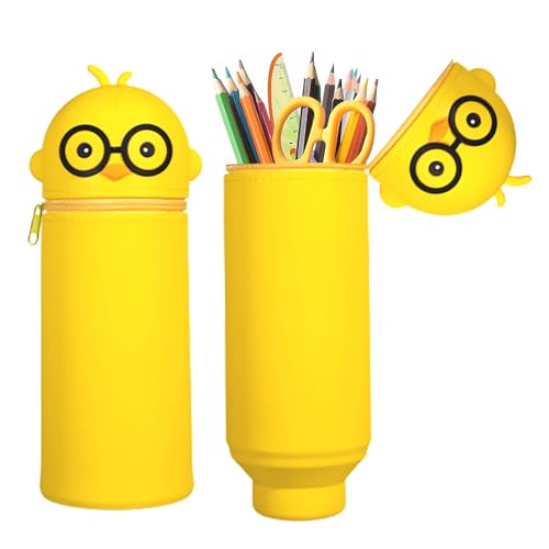 Federmäppchen Silikon-Gelbe Ente,18 Modelle zur Auswahl,2 in 1 Weiche Silikontasche,Mäppchen Tier 18,5 cm Hoch, Reißverschluss und Ausdehnbar,Stifte Mäppchen für Mädchen Junge von MEISHANG
