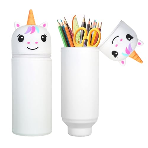 MEISHANG Federmäppchen Silikon-Einhorn,18 Modelle zur Auswahl,2 in 1 Weiche Silikontasche,Mäppchen Tier 18,5 cm Hoch, Reißverschluss und Ausdehnbar,Stifte Mäppchen für Mädchen Junge(Weiß) von MEISHANG