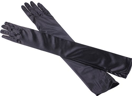 MEISHINE® Braut Ellenbogenlange Handschuhe Damen Frauen Lange Satin Stretch Handschuhe für Hochzeit Abendveranstaltung (Schwarz) von MEISHINE