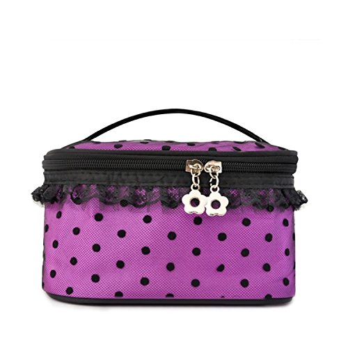 MEISHINE® Damen Spitze Dots Kosmetiktasche Damen Faltbarer Kulturbeutel Makeup Tasche Wasserdicht Kosmetik Organizer Kulturtasche mit Tragegriff ideal für Reise (Lila) von MEISHINE