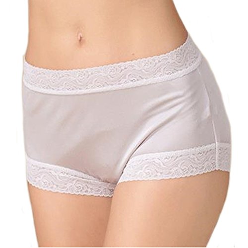 MEISHINE Damen Spitze Midi Taillenslip – 100% Seide Slip Unterhose Hipster Boxershorts Panties (L, Silber Grau) von MEISHINE