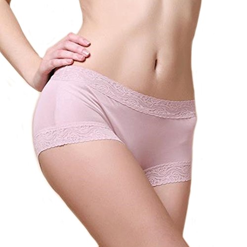 MEISHINE Damen Spitze Midi Taillenslip – 100% Seide Slip Unterhose Hipster Boxershorts Panties (XL, Hell Pink) von MEISHINE