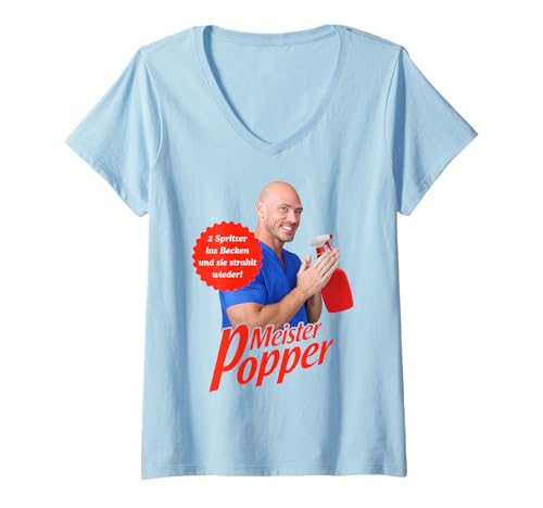 Damen MEISTER POPPER X Only Love Date Fans Saubermann Ironie T-Shirt mit V-Ausschnitt von MEISTER POPPER - Party & Exzessiver Alkoholkonsum