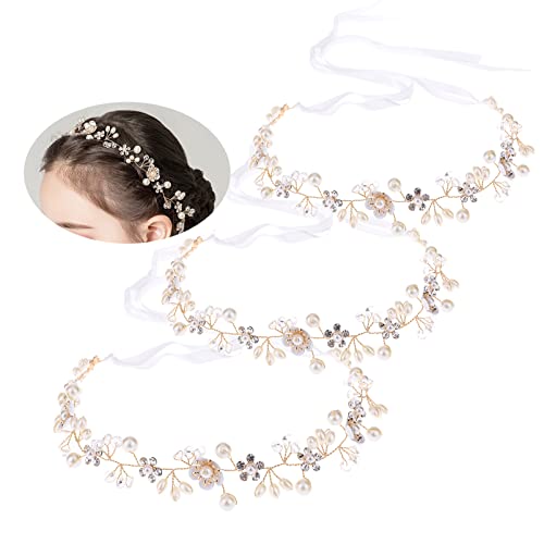 Crystal Pearl Bridal Headband Flower Hair Vine Wedding Hair Accessories Gold Headpiece Hair Bands Tiara Hair Accessories for Women Girls Bridesmaid festival Bohemian hair bands (3PCS) von MEITREND