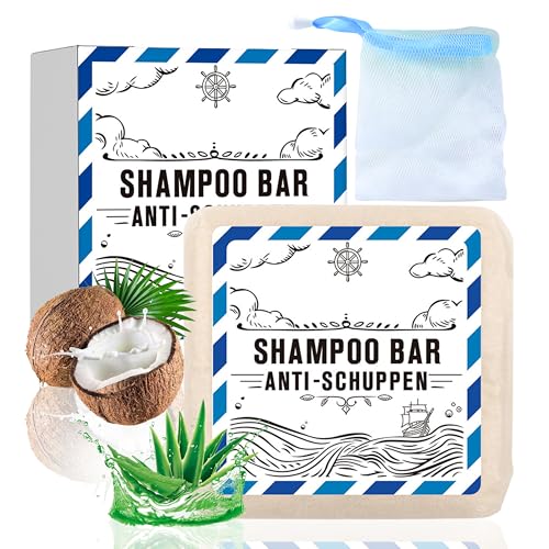 Festes Anti-Schuppen Shampoo mit Schaumnetz - Natural Haarseife mit Sheabutter, 3 in1 Duschseife Männer für Haar, Gesicht, Körper, Anti-Haarausfall Shampoo Seife für Herren & Damen, handgefertigt von MEITREND