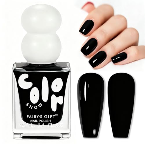 Schwarz Nagellack - 12ML Wasserbasis Ungiftig Und Schnell Trocknend, Air Dry Nail Polish für Nageldesign Regelmäßiger Nagellack, Farblack für Frauen DIY Nail Art Zu Hause, Ohne UV Lampe (Black) von MEITREND