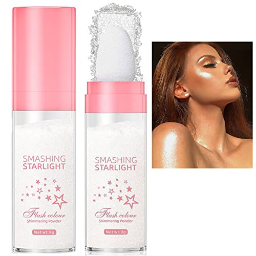 Highlighter-Puder-Stift, glänzend, durchscheinend, Puder für Gesicht und Körper, Hochglanz-Super-Glitzer, Highlighter, Puder, aufhellt Make-up für Frauen, langlebig, wasserdicht (01 Silber) von MEITREND