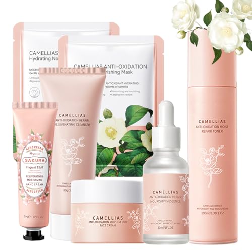Skincare Set für Teenager-Mädchen und Frauen, Gesichtspflege Set, Kamelie Hautpflege Set für Gesicht Reinigung & Intensive Pflege, Skin Care - Cleanser Toner Serum Creme Gesichtsmaske Handcreme von MEITREND