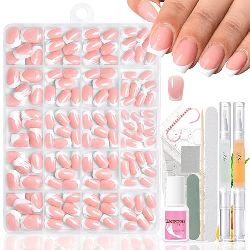 Press on Nails grenn Gradientenbogen Mandel, Nails Zum Aufkleben Kurz, Short Künstliche Fingernägel zum Aufkleben Acryl Full Cover für Frauen kurz nailtips von MEITREND