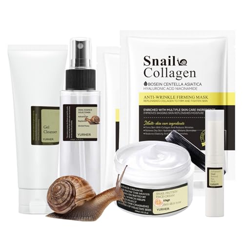 Snail Mucin Gesichtspflege Set, Skincare Set mit Snail mucin Power Essence, Schneckenschleim Creme, Fester Toner, Schnecke Retinol Augenstift, Collagen Maske, Hautpflege Set für Mädchen und Frauen von MEITREND