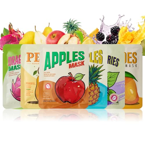 Tuchmasken Gesicht - Hydratisierende Gesichtsmaske Frauen, Teenager Mädchen Gesichtsmasken Set mit Fruchtessenzen, Hautpflege Tuchmaske Geschenk für Frauen und Mädchen, Sheet Face Mask Skincare von MEITREND