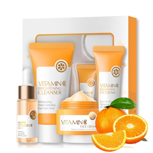 Vitamin C Travel Skincare Set Teenager-Mädchen und Frauen, Anti-Aging Hautpflege Set, 4-tlg Reisegröße Geschenksets Gesichtspflege Routine Set mit Reiniger Serum Gesichtscreme Augencreme (Set B) von MEITREND