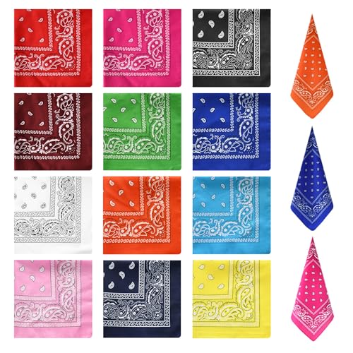 MEIYAXINWIN 12 Stück Bandanas Damen, 55x55cm Kopftuch Herren Quadratisches Bandana Herren aus Polyester 12 Farben Paisley Bandana Halstuch, für Erwachsene und Kinder von MEIYAXINWIN