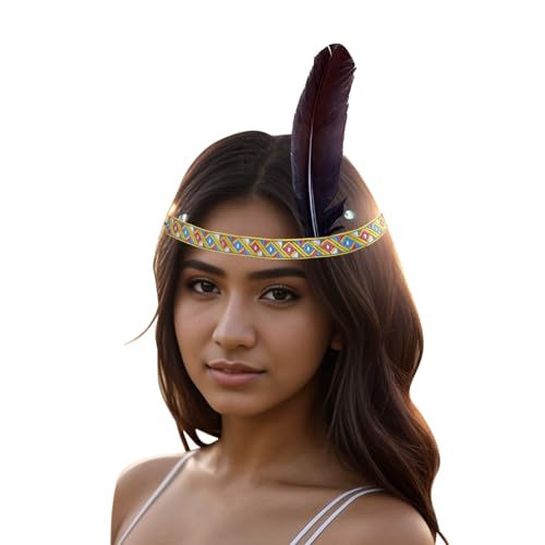 Feder Kopfschmuck Boho Hippie Stirnband Indische Feder Stirnbänder Haarteil Schmuck Zubehör Für Frauen Und Mädchen Haarschmuck Indianer Damen Indianer Zubehör von MEIYOUMK