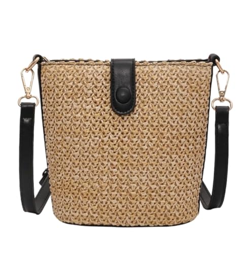 MEIZHITU Korbtaschen Damen Kleine Damen-Schultertasche Aus Stroh, Handgewebte Umhängetaschen Mit Riemen Sommer Strand Geldbörse(Black) von MEIZHITU