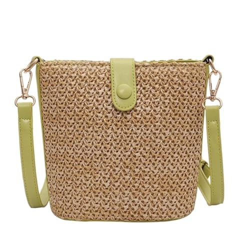 MEIZHITU Korbtaschen Damen Kleine Damen-Schultertasche Aus Stroh, Handgewebte Umhängetaschen Mit Riemen Sommer Strand Geldbörse(Grün) von MEIZHITU