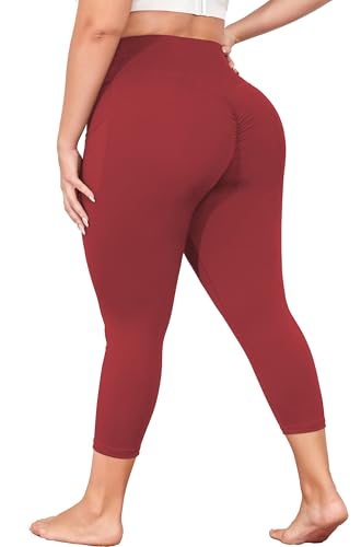 MEJING Capri-Leggings in Übergröße für Damen mit Taschen, zum Anheben des Pos, Yogahose, Bauchkontrolle, L-5XL Workout-Leggings, tiefes rot, XXX-Large Mehr von MEJING