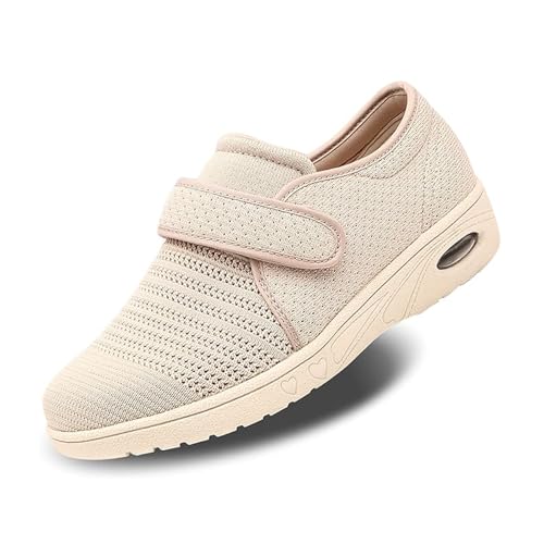 Damen Diabetiker-Wanderschuhe, atmungsaktives Netzgewebe, verstellbar, Outdoor-Sneaker, einfaches An- und Ausziehen, Slip-On Comfort für ältere Menschen, geschwollene Füße, Beige (beige), 39 EU von MEJORMEN